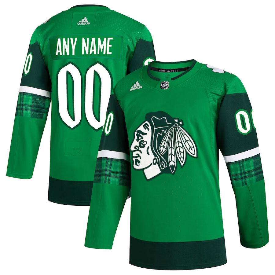 Men Chicago Blackhawks adidas Kelly Green St. Patricks Day Authentic Custom NHL Jersey